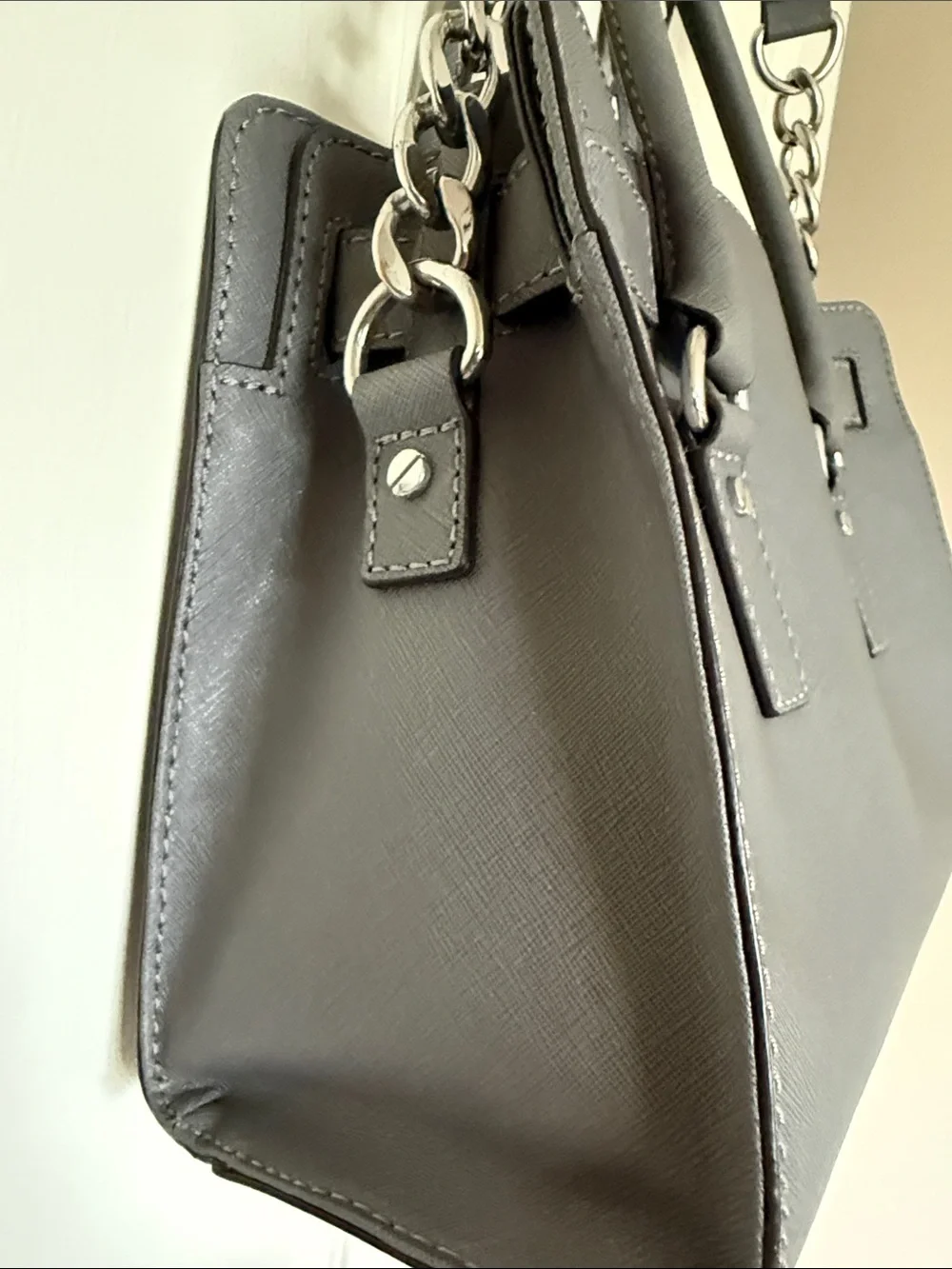 Michael Kors Charcoal Saffiano Leather Satchel with Silver Hardware